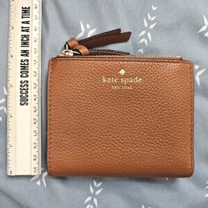 Kate Spade Bifold Wallet 2 Zip Pockets Small Malea Cognac Brown